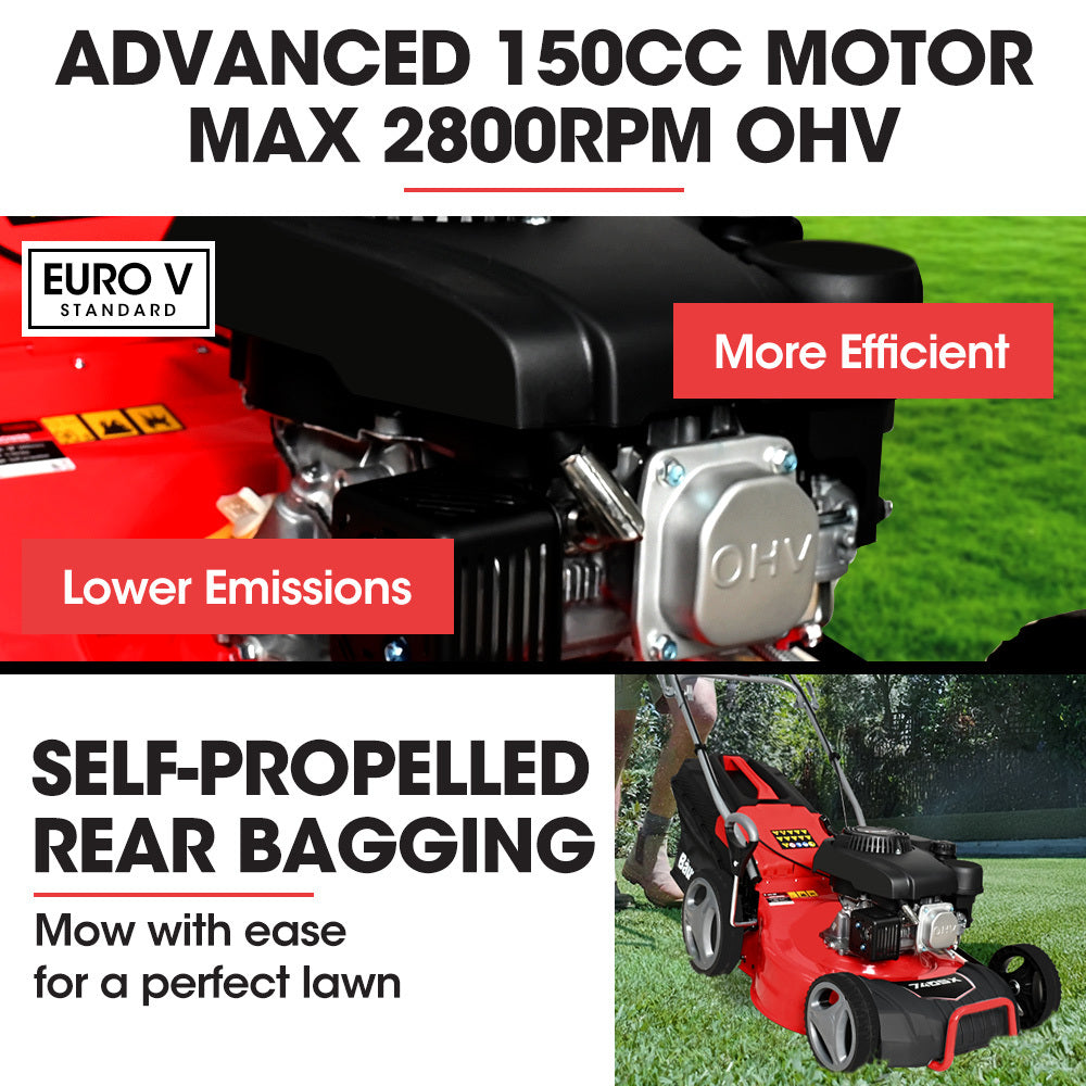 Baumr-AG 18" 150cc Self-Propelled Lawn Mower | 7 Height Settings | Steel Deck | Cup Holders | 4-Stroke Petrol Lawnmower | 740SX