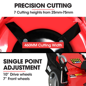 Baumr-AG 18" 150cc Self-Propelled Lawn Mower | 7 Height Settings | Steel Deck | Cup Holders | 4-Stroke Petrol Lawnmower | 740SX