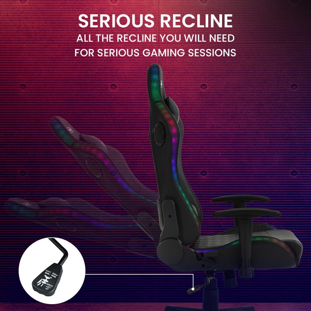 Overdrive Gaming Chair | Bluetooth Speakers, RGB LED Lights, Reclining Game Armchair, Black