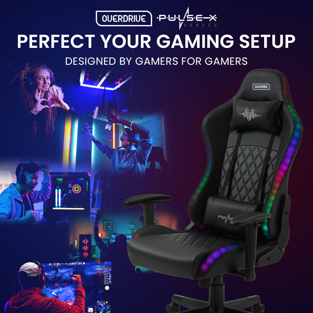 Overdrive Gaming Chair | Bluetooth Speakers, RGB LED Lights, Reclining Game Armchair, Black