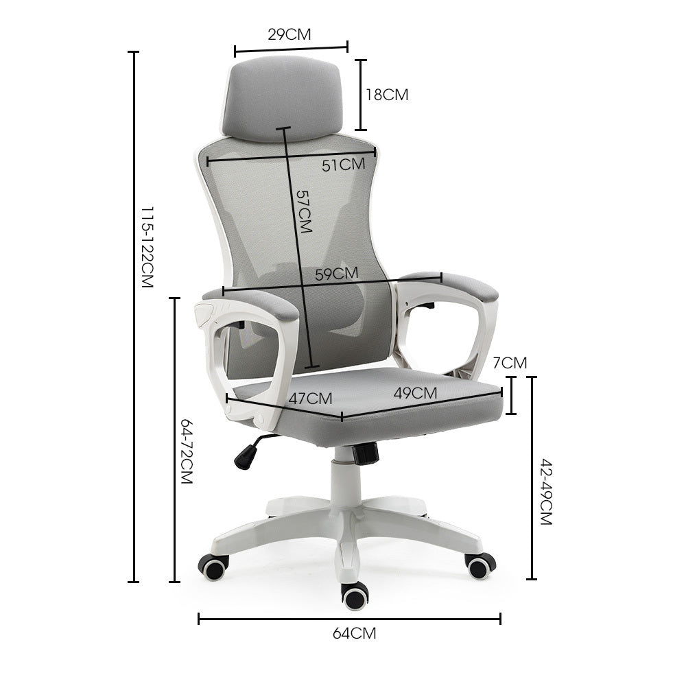 Fortia Ergonomic Mesh Office Chair | Computer Seat with Headrest | Adjustable Recline | White/Grey