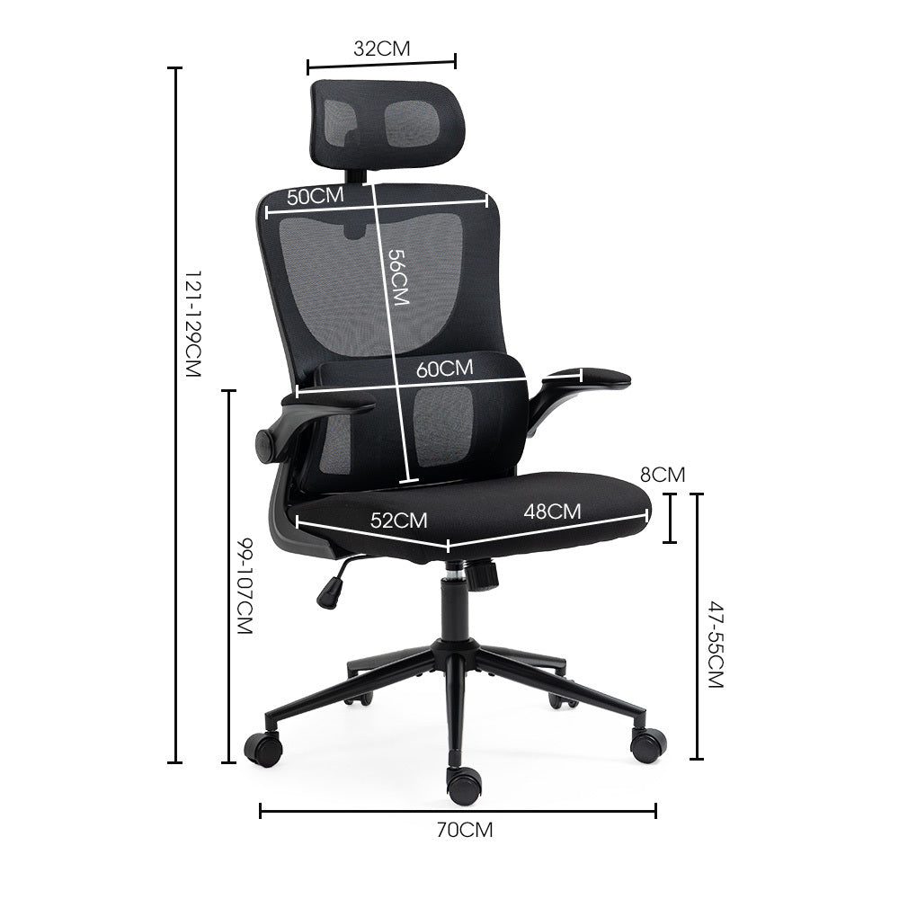 FORTIA Ergonomic Office Chair | Lumbar Support | Mesh Fabric | Adjustable Headrest & Retractable Armrests | Black