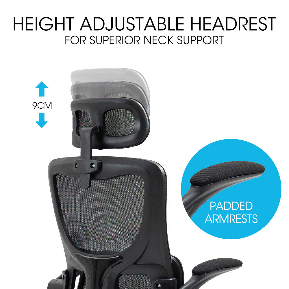 FORTIA Ergonomic Office Chair | Lumbar Support | Mesh Fabric | Adjustable Headrest & Retractable Armrests | Black