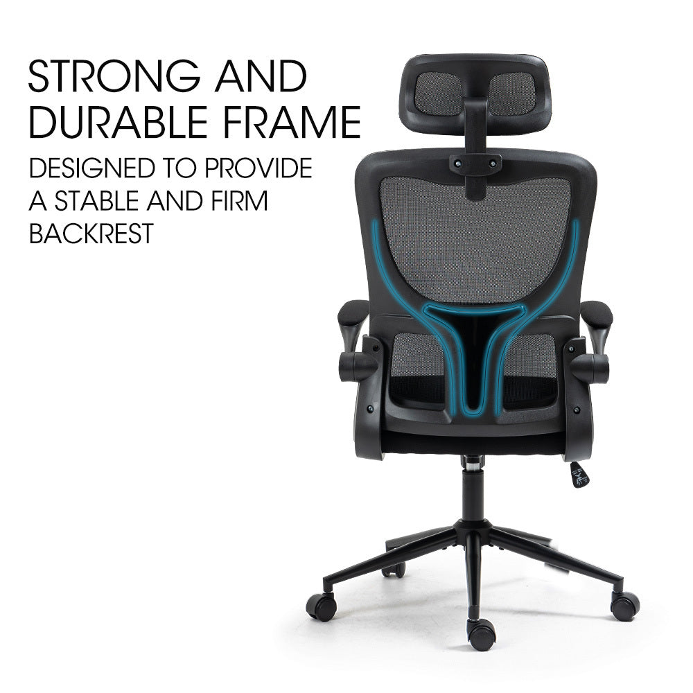 FORTIA Ergonomic Office Chair | Lumbar Support | Mesh Fabric | Adjustable Headrest & Retractable Armrests | Black