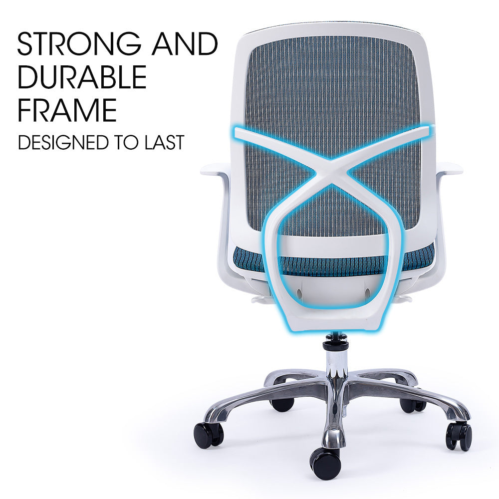 FORTIA Ergonomic Office Chair | Coolmesh Fabric | Adjustable Recline | Blue Mesh/White Frame