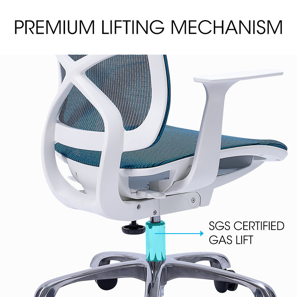 FORTIA Ergonomic Office Chair | Coolmesh Fabric | Adjustable Recline | Blue Mesh/White Frame