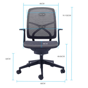 FORTIA Ergonomic Office Chair | Coolmesh Fabric | Adjustable Recline | Dark Grey Mesh/Black Frame