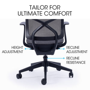 FORTIA Ergonomic Office Chair | Coolmesh Fabric | Adjustable Recline | Dark Grey Mesh/Black Frame