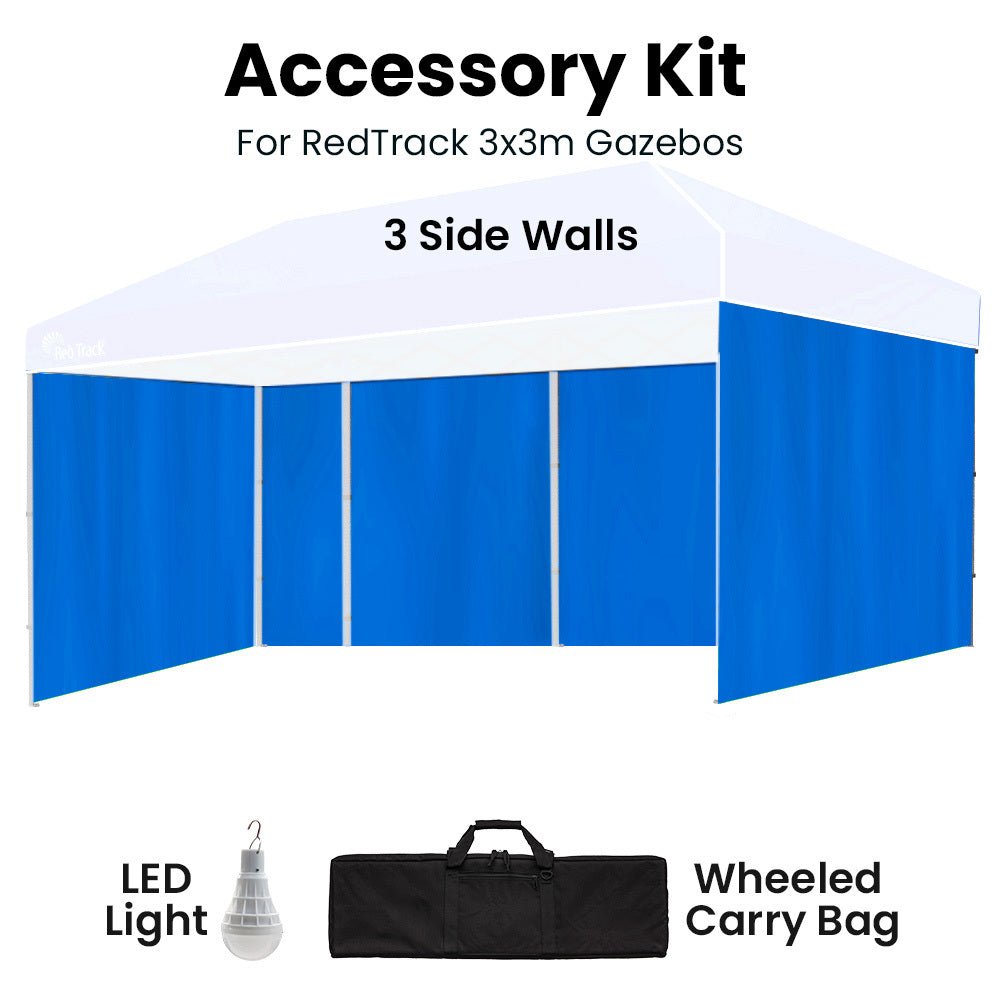RED TRACK | 6x3m Gazebo Accessory Pack | Includes Walls | Wheeled Carry Bag | Rechargeable USB Lamp | Blue