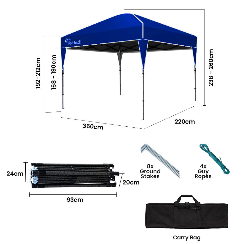 RED TRACK | 3.6x2.2m Ultra Compact Folding Gazebo | Carry Bag | Portable Outdoor Popup Marquee | Camping & Beach | Navy Blue