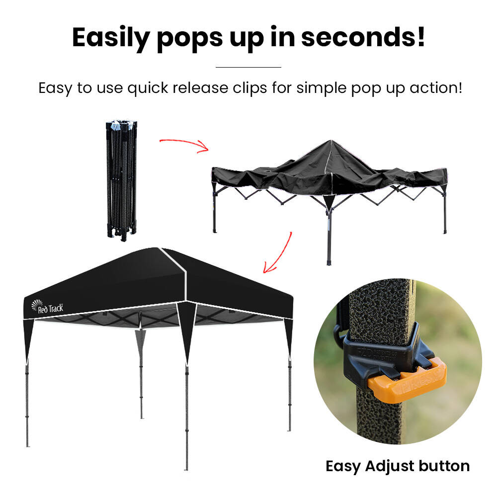 RED TRACK | 3.6x2.2m Ultra Compact Folding Gazebo | Carry Bag | Portable Outdoor Popup Marquee | Camping & Beach | Black