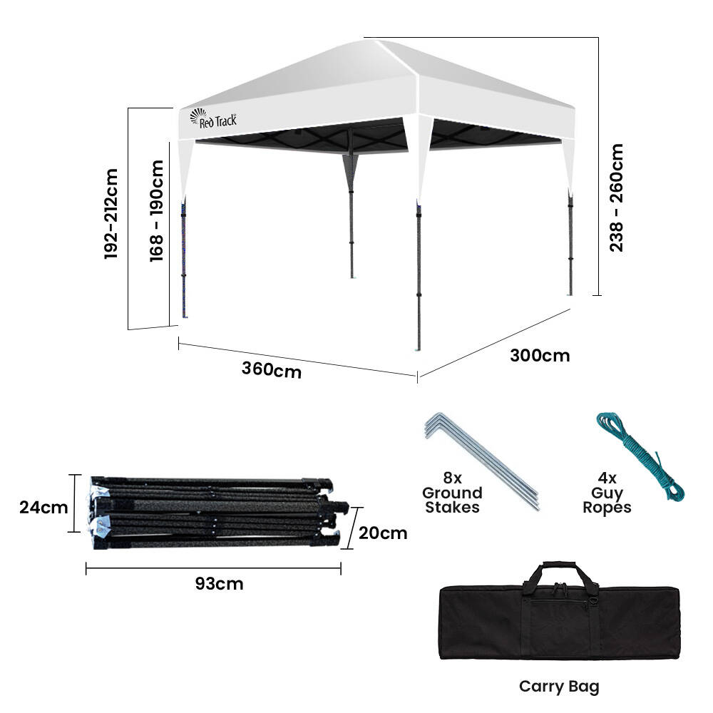 RED TRACK | 3.6x2.2m Ultra Compact Folding Gazebo | Carry Bag | Portable Outdoor Popup Marquee | Camping & Beach | White