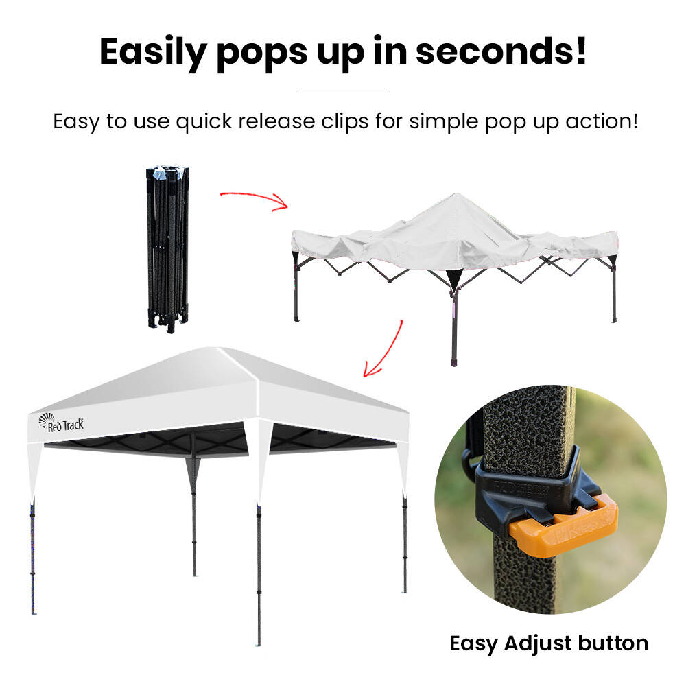 RED TRACK | 3.6x2.2m Ultra Compact Folding Gazebo | Carry Bag | Portable Outdoor Popup Marquee | Camping & Beach | White