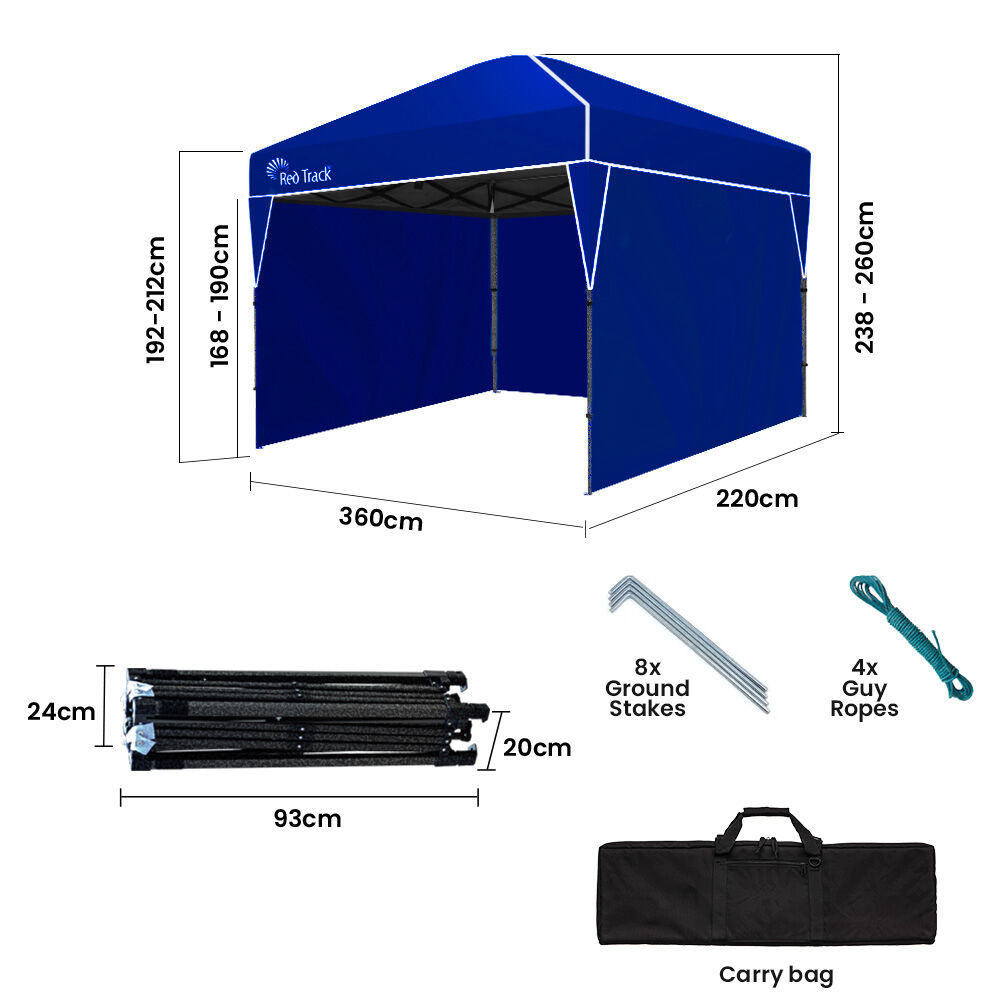 RED TRACK | 3.6x2.2m Ultra Compact Folding Gazebo | Walls & Carry Bag | Portable Outdoor Popup Marquee | Camping & Beach | Navy Blue