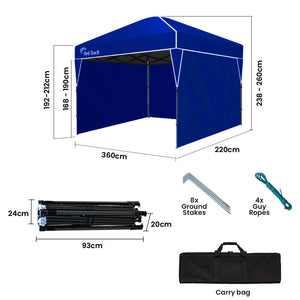 RED TRACK | 3.6x2.2m Ultra Compact Folding Gazebo | Walls & Carry Bag | Portable Outdoor Popup Marquee | Camping & Beach | Navy Blue