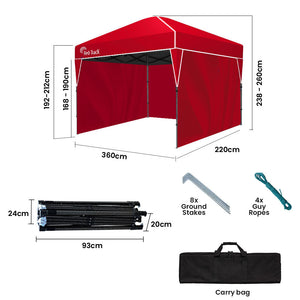 RED TRACK | 3.6x2.2m Ultra Compact Folding Gazebo | Walls & Carry Bag | Portable Outdoor Popup Marquee | Camping & Beach