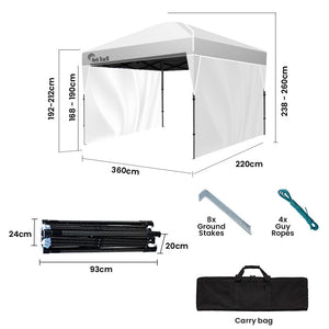 RED TRACK | 3.6x2.2m Ultra Compact Folding Gazebo | Walls & Carry Bag | Portable Outdoor Popup Marquee | Camping & Beach | White
