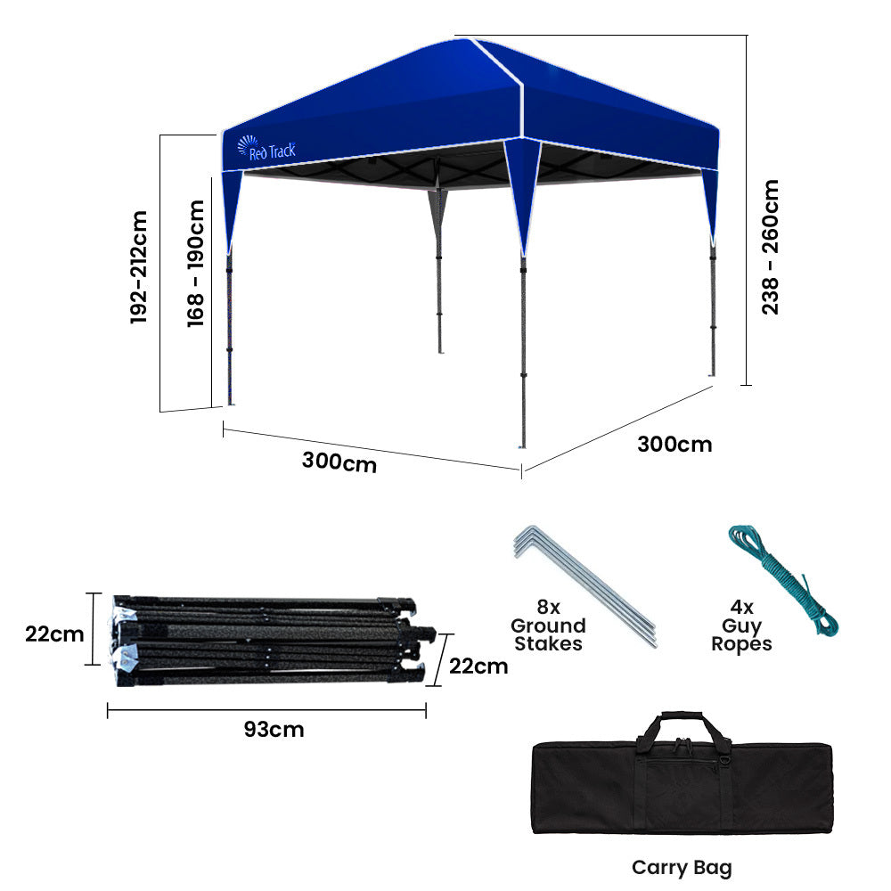 RED TRACK | 3x3m Ultra Compact Folding Gazebo | Carry Bag | Portable Outdoor Popup Marquee | Camping & Beach | Navy Blue