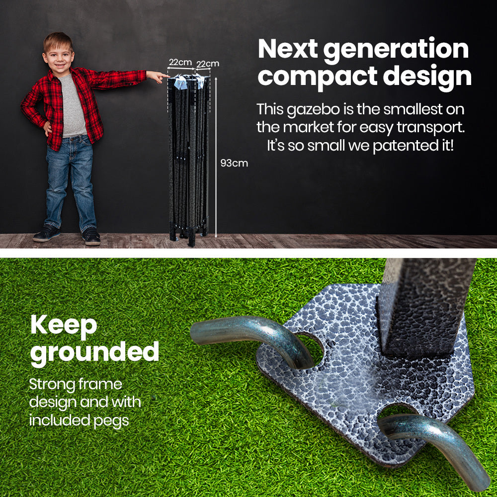 RED TRACK | 3x3m Ultra Compact Folding Gazebo | Carry Bag | Portable Outdoor Popup Marquee | Camping & Beach | Navy Blue