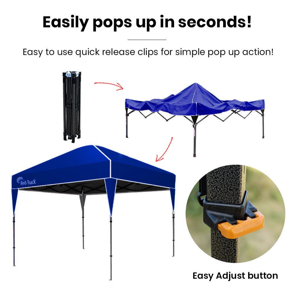 RED TRACK | 3x3m Ultra Compact Folding Gazebo | Carry Bag | Portable Outdoor Popup Marquee | Camping & Beach | Navy Blue
