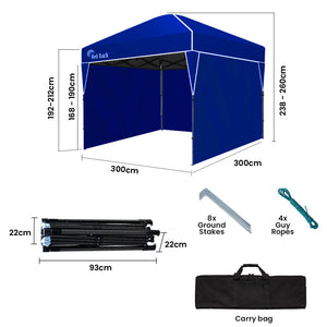 RED TRACK | 3x3m Ultra Compact Folding Gazebo | Walls & Carry Bag | Portable Outdoor Popup Marquee | Camping & Beach | Navy Blue
