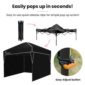 RED TRACK | 3x3m Ultra Compact Folding Gazebo | Walls & Carry Bag | Portable Outdoor Popup Marquee | Camping & Beach | Black