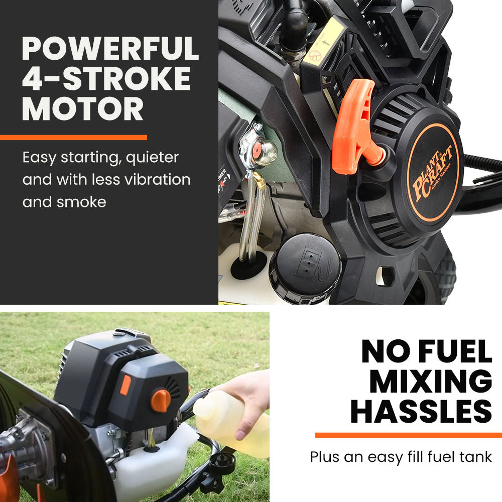 PLANTCRAFT Petrol Garden Cultivator Tiller | 46CC 4-Stroke | 15" Handheld Rototiller | Titan 9