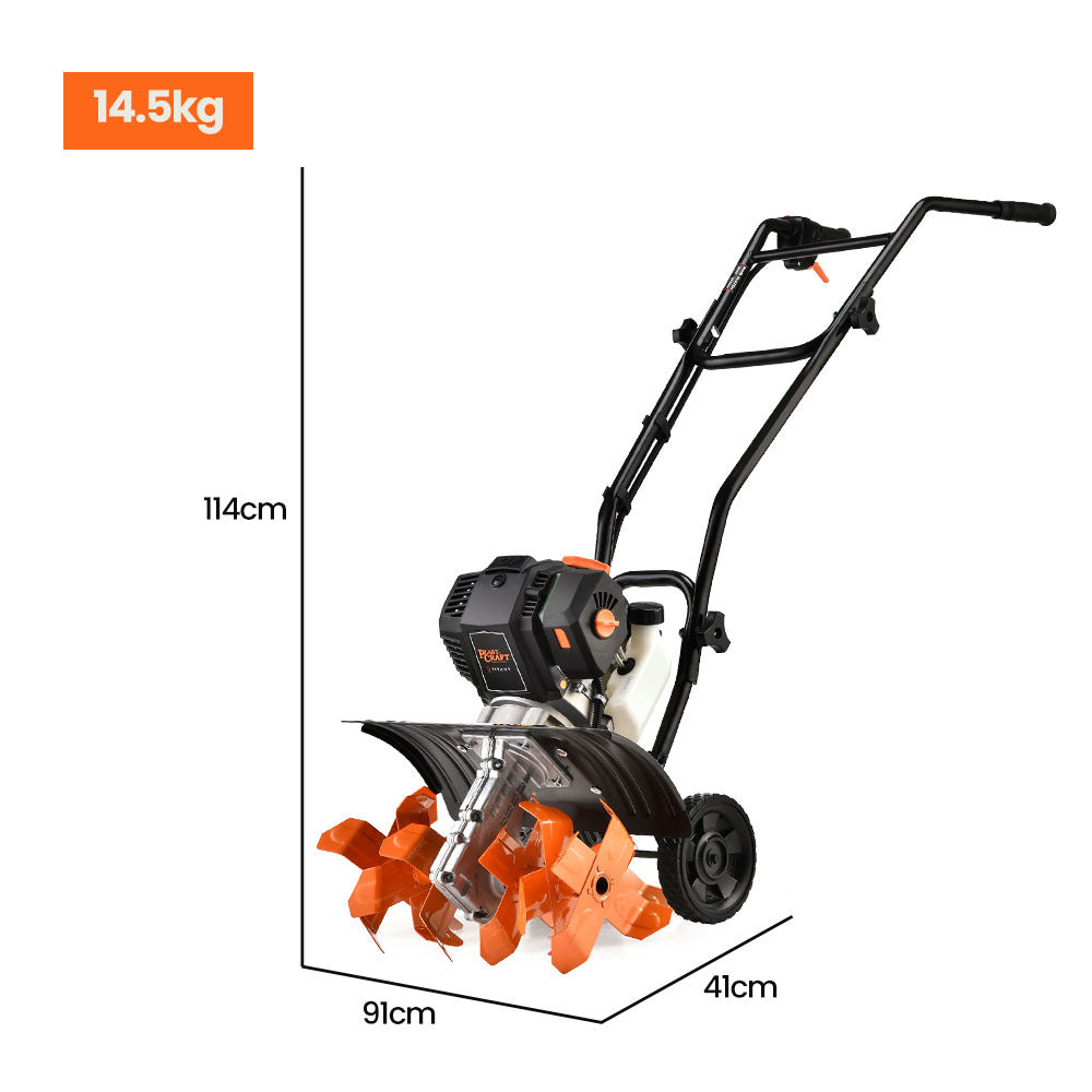 PLANTCRAFT Petrol Garden Cultivator Tiller | 46CC 4-Stroke | 15" Handheld Rototiller | Titan 9