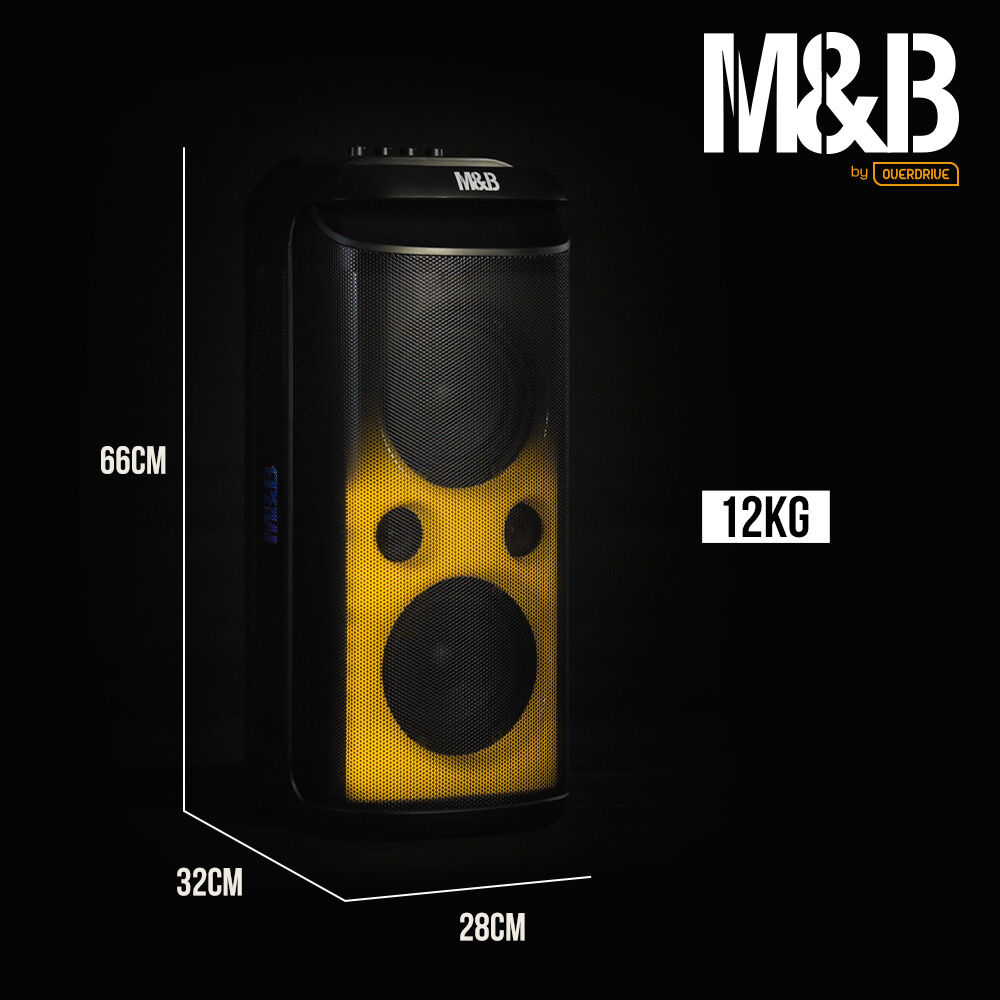 M&B Portable Splash Proof 120W Bluetooth Party Speaker | Karaoke Microphone, IPX4, TWS Pairing, Multi-Input, RGB, USB Charging