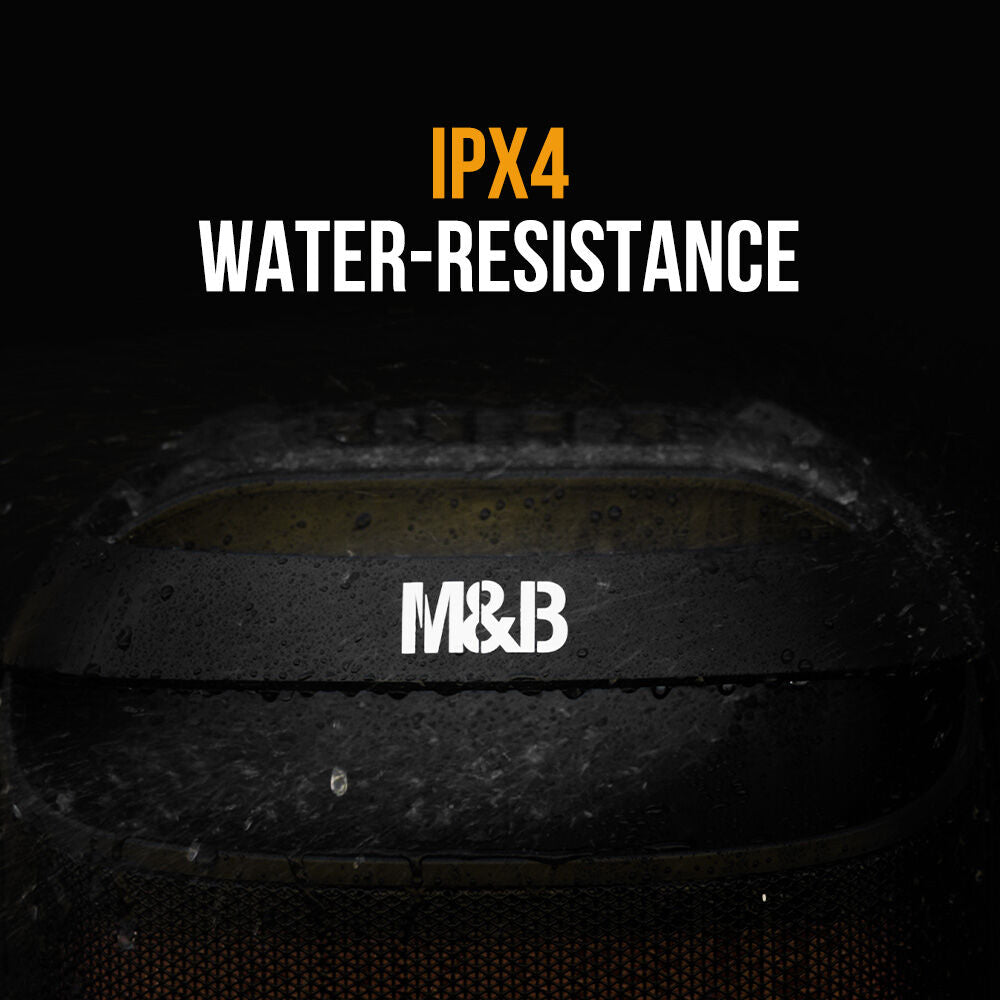 M&B Portable Splash Proof 120W Bluetooth Party Speaker | Karaoke Microphone, IPX4, TWS Pairing, Multi-Input, RGB, USB Charging