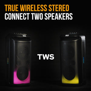 M&B Portable Splash Proof 120W Bluetooth Party Speaker | Karaoke Microphone, IPX4, TWS Pairing, Multi-Input, RGB, USB Charging