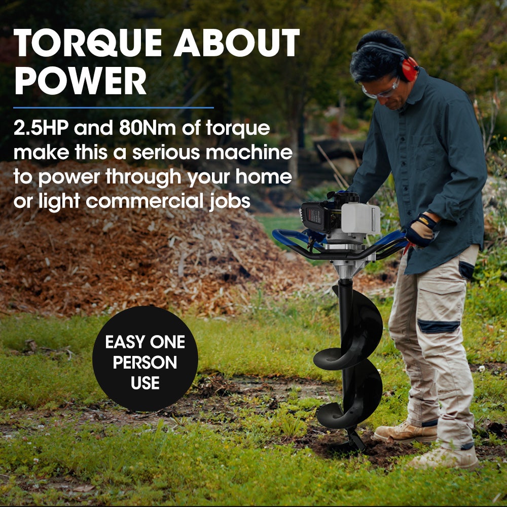 POWERBLADE PD950 52cc 2-Stroke Petrol Post Hole Digger | 3 Auger Bits & 600mm Extension Shaft
