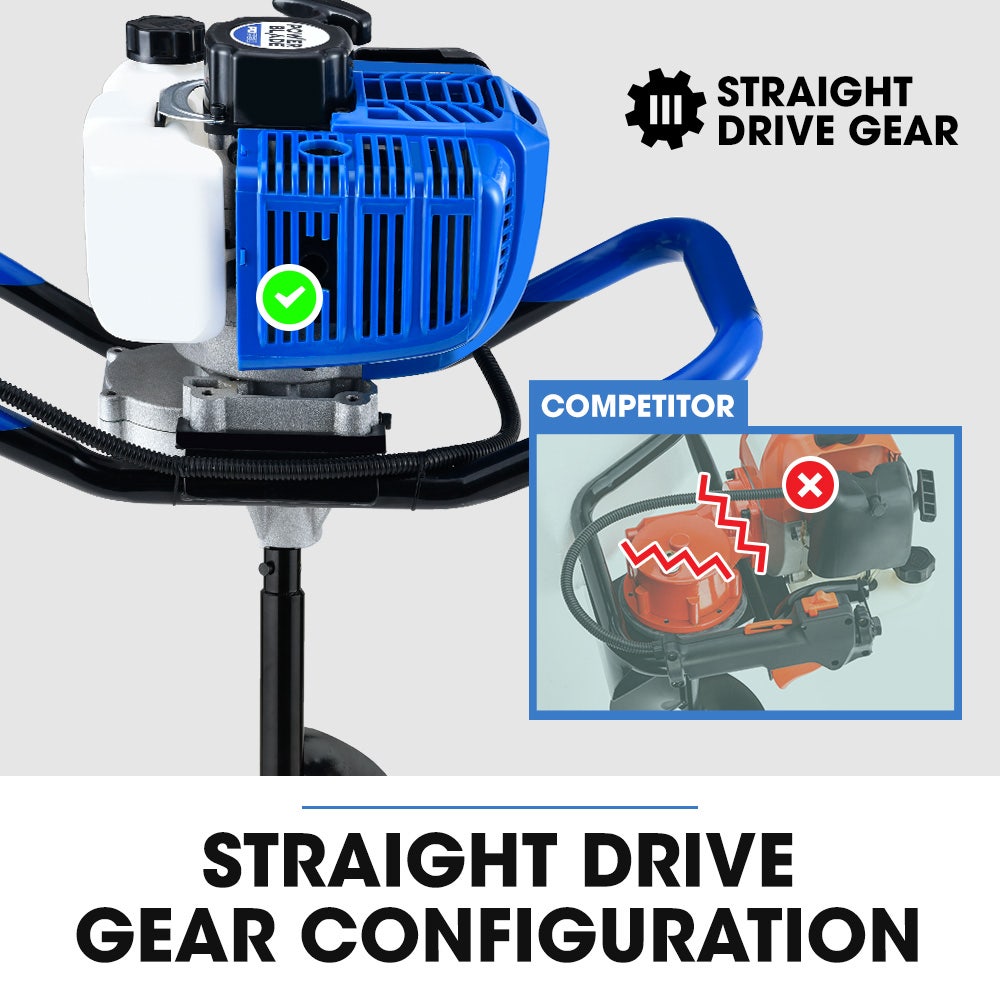 POWERBLADE PD950 52cc 2-Stroke Petrol Post Hole Digger | 3 Auger Bits & 600mm Extension Shaft