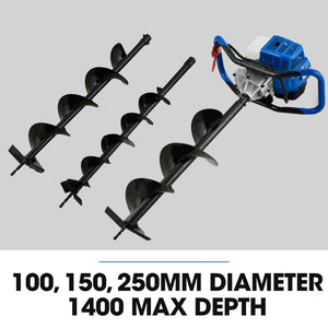 POWERBLADE PD950 52cc 2-Stroke Petrol Post Hole Digger | 3 Auger Bits & 600mm Extension Shaft