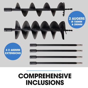 POWERBLADE PD950 52cc 2-Stroke Petrol Post Hole Digger | 3 Auger Bits & 600mm Extension Shaft