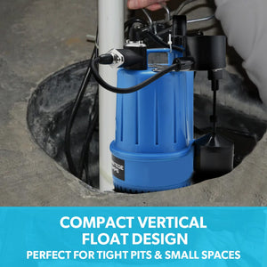 PROTEGE Tight Access Clean/Grey Water Submersible Sump Pump | Vertical Float Switch