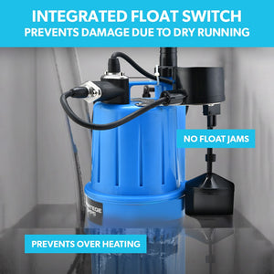 PROTEGE Tight Access Clean/Grey Water Submersible Sump Pump | Vertical Float Switch