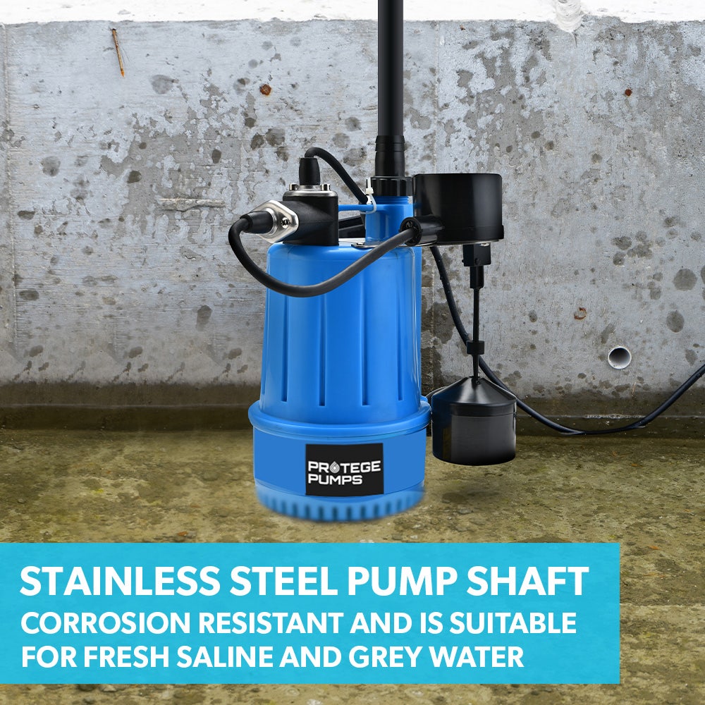 PROTEGE Tight Access Clean/Grey Water Submersible Sump Pump | Vertical Float Switch