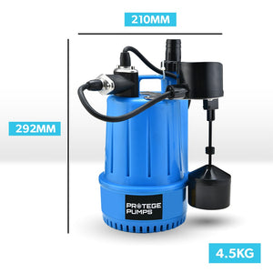 PROTEGE Tight Access Clean/Grey Water Submersible Sump Pump | Vertical Float Switch
