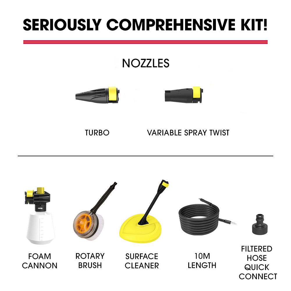 JET-USA RW545 Electric High Pressure Washer | 3000PSI | Water Cooled Motor | 2 Nozzles | Brush Head | Deck Cleaner | Detergent Bottle