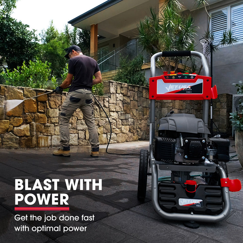 JET-USA Petrol High Pressure Washer | 7HP | 4800PSI | Water Spray Gun | 30M Hose | Drain Cleaner