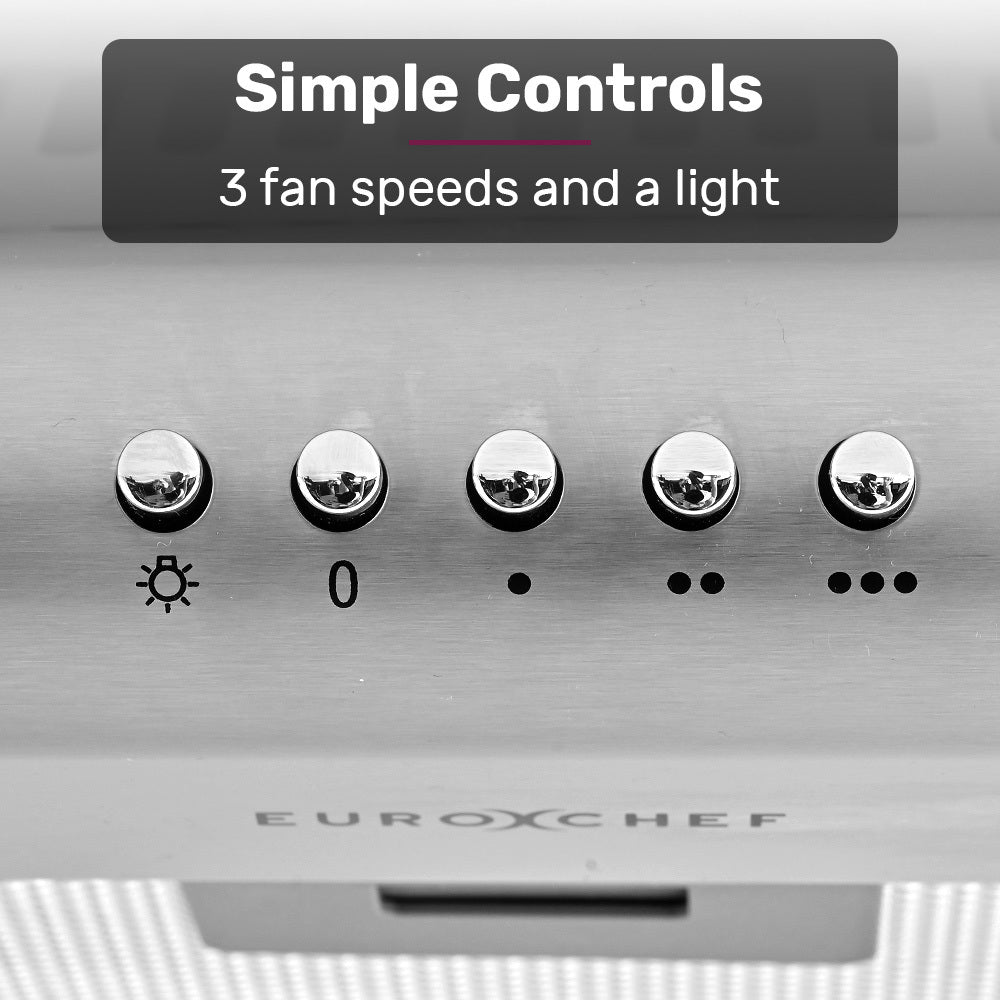 EUROCHEF Fixed Rangehood | 90cm | Stainless Steel | 3-Speed | Halogen Lights | EFR90S