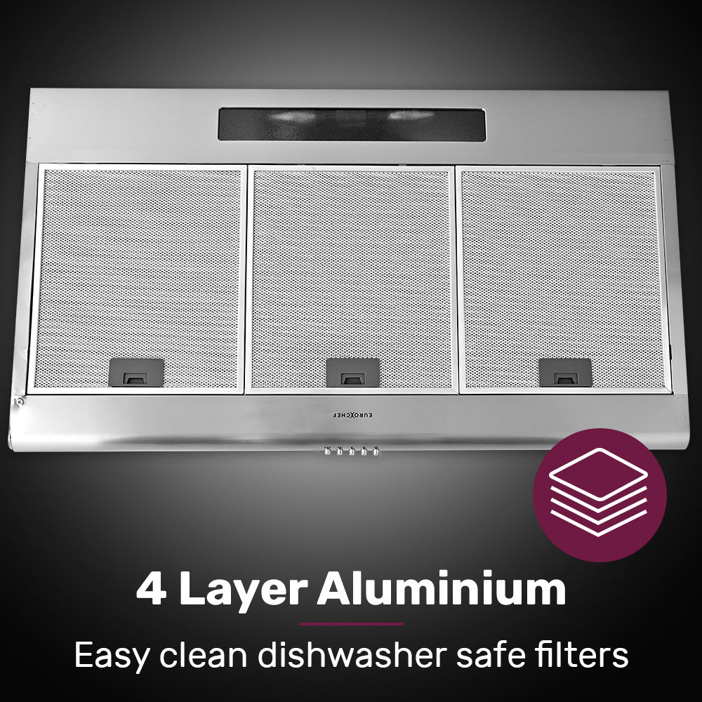 EUROCHEF Fixed Rangehood | 90cm | Stainless Steel | 3-Speed | Halogen Lights | EFR90S