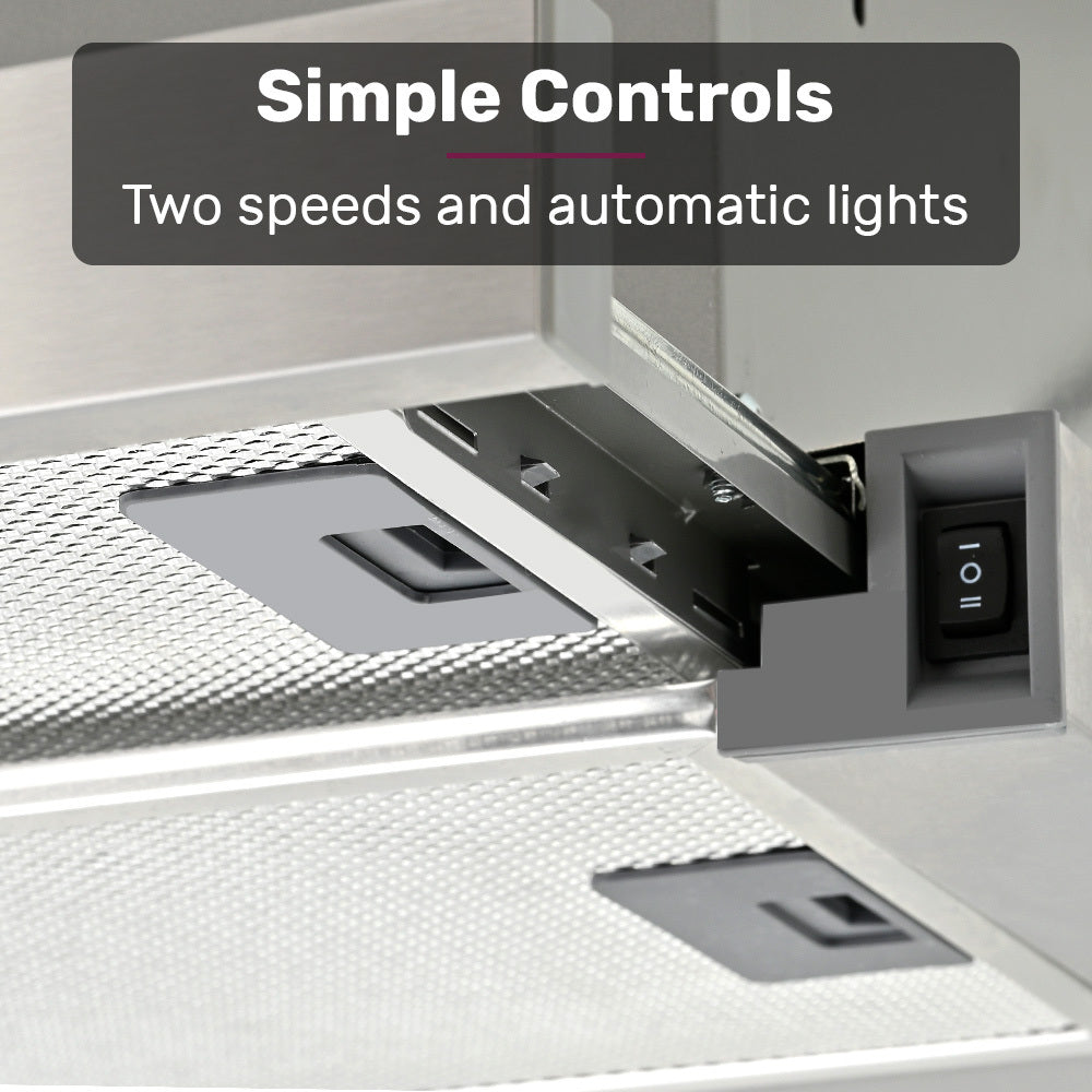 EUROCHEF Slideout Rangehood | 60cm | Stainless Steel | 2-Speed | Halogen Lights | ESR60S