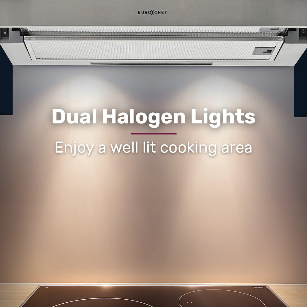EUROCHEF Slideout Rangehood | 60cm | Stainless Steel | 2-Speed | Halogen Lights | ESR60S