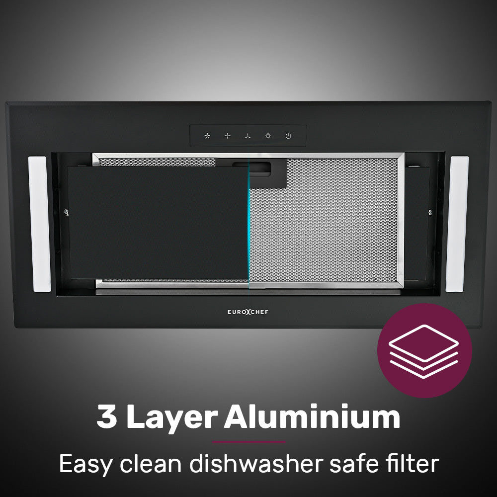 EUROCHEF Undermount Rangehood | 60cm | Black | 3-Speed | LED Lights | EUR60B