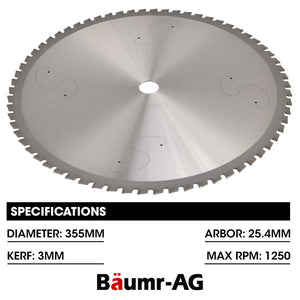 Baumr-AG 355mm Premium Ceramic Alloy Tooth Blade | Low Spark Cold Cut | for Metal Cut Off Saw