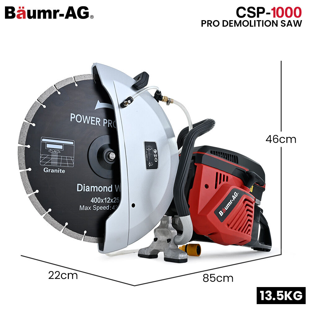 BAUMR-AG 400mm Concrete Demolition Saw | 94cc 2-Stroke | 16" Diamond Blade | Wet & Dry Cutting | Anti-Vibration System