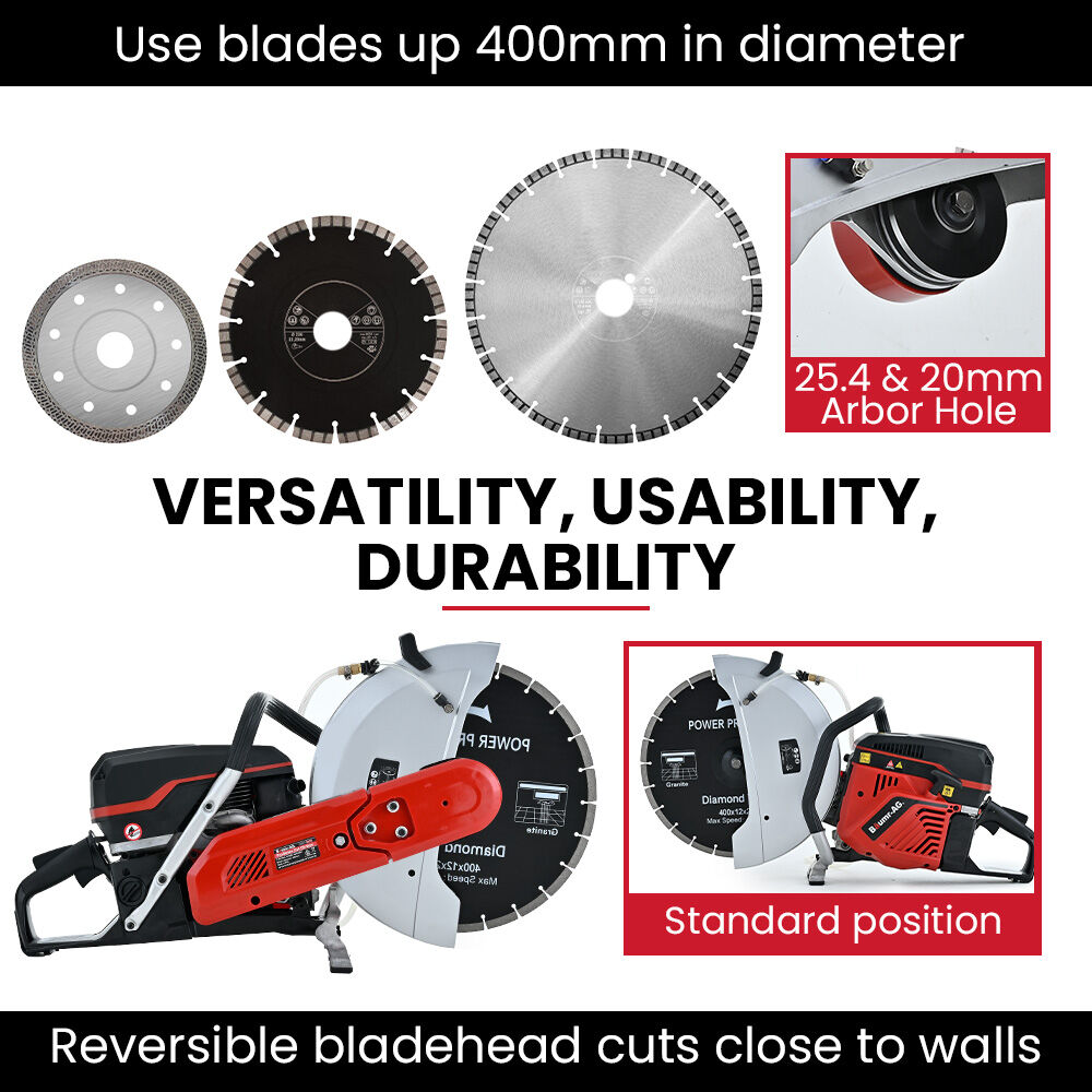 BAUMR-AG 400mm Concrete Demolition Saw | 94cc 2-Stroke | 16" Diamond Blade | Wet & Dry Cutting | Anti-Vibration System
