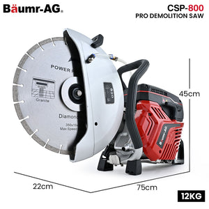 BAUMR-AG 350mm Concrete Demolition Saw | 74cc 2-Stroke | 14" Diamond Blade | Wet & Dry Cutting | Anti-Vibration System